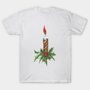 Christmas candle and holly T-Shirt